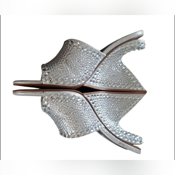 Glam 8.5 Holiday Rinestone Silver Bling Sexy Sculpture Formal Heel Mule New - Picture 6 of 11
